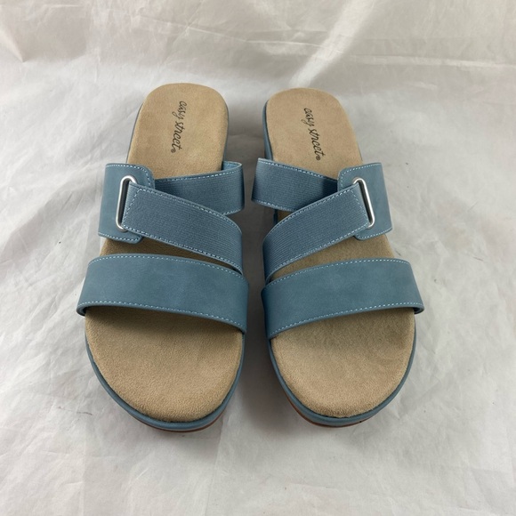 EASY STREET Sayre Woman’s Sandals Denim Round Toe Wedge Slip On Shoes 10 M. New - Picture 6 of 14